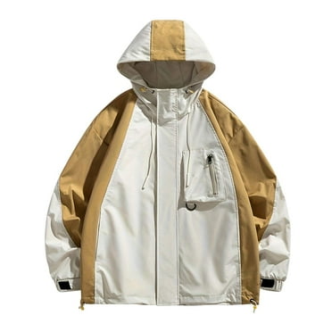 IYTR Men's Color Block Hooded Windbreaker Jacket Drawstring Hem Long Sleeve Zipper Pockets Streetwear Coats
