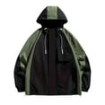 thumbnail image 1 of IYTR Men's Color Block Hooded Windbreaker Jacket Drawstring Hem Long Sleeve Zipper Pockets Streetwear Coats, 1 of 1