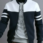 IYTR Men's Color Block Striped Splice Long Sleeve Jacket Baseball Coats Zipper Sportswear Jacket with Pocket Navy L