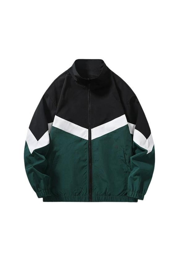 Men's Colorblock Windbreaker Jacket Lightweight Full Zip Stand Collar Long Sleeve Outwear Green Black White Green XXL