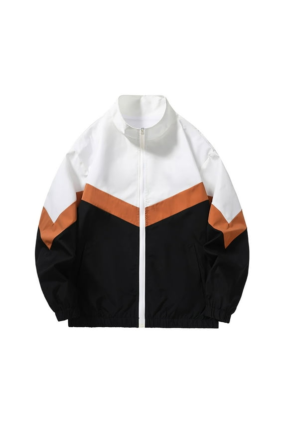 Men's Colorblock Windbreaker Jacket Lightweight Full Zip Stand Collar Long Sleeve Outwear Green Black White White XL