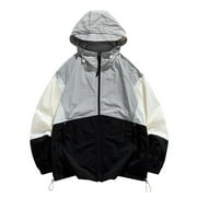 IYTR Men's Colorblock Windbreaker Jacket Long Sleeve Hooded Sport Coat Lightweight Zipper Up Pockets Outerwear Black L
