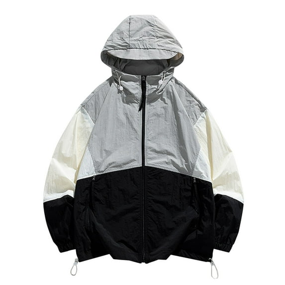 IYTR Men's Colorblock Windbreaker Jacket Long Sleeve Hooded Sport Coat Lightweight Zipper Up Pockets Outerwear Black M