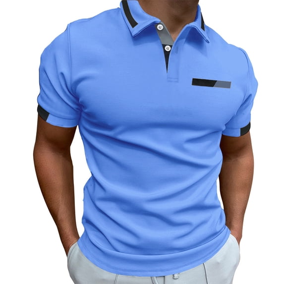 IYTR Men's Comfy Lapel T Shirt Solid Color Summer Fashion Button Regular Pullover Top Comfort Casual Work T-Shirts Short Sleeve T Shirts Blouses Blue XL