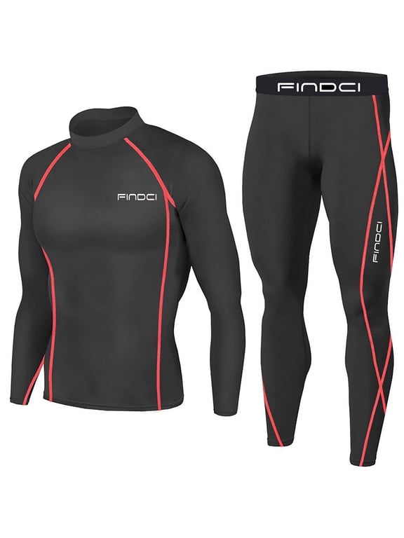 Men's Compression Base Layer Long Sleeve Shirt Pants Set Workout Fitness Sportswear Running Tight Thermal Underwear Wicking Breathable Gym Training Clothing Gray XL