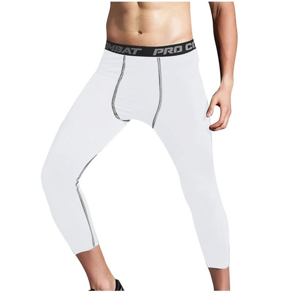 IYTR Men's Compression Pants Workout Running Gym Training Tights Moisture Wicking Quick Dry Spandex Athletic Fitness Sports White S