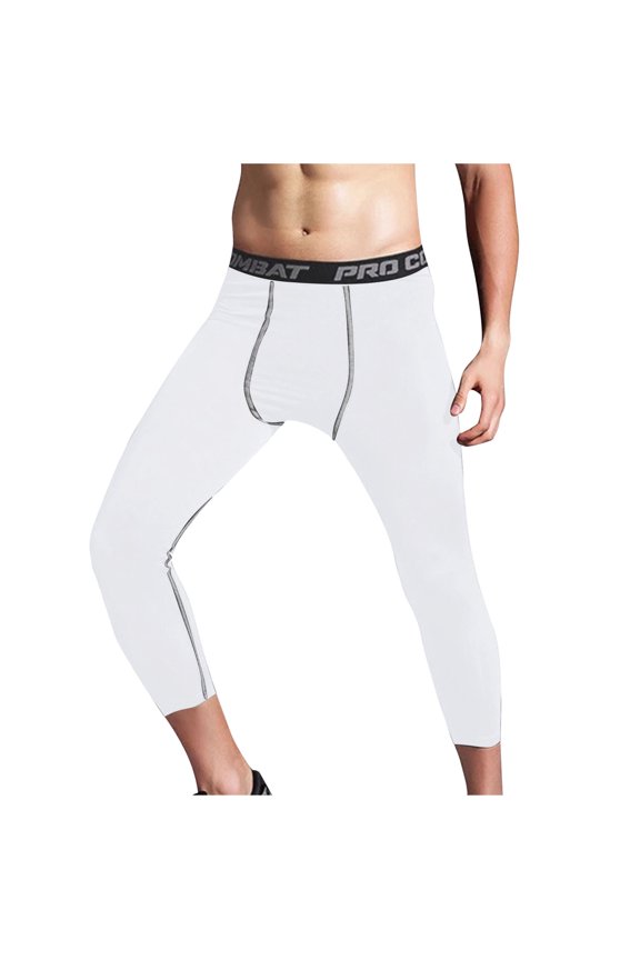Men's Compression Pants Workout Running Gym Training Tights Moisture Wicking Quick Dry Spandex Athletic Fitness Sports White S