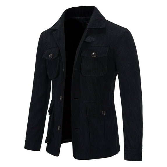 IYTR Men's Corduroy Blazer Jacket Vintage Slim Sport Coats Lapel Pockets Business Office Suit Coats with Pockets Black XL