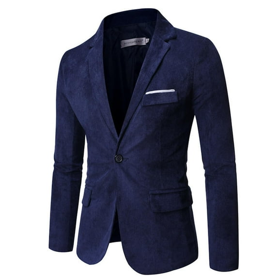 IYTR Men's Corduroy Blazer Slim Fit Business Suit Jacket One Button Sport Coats with Flap Pockets Navy L