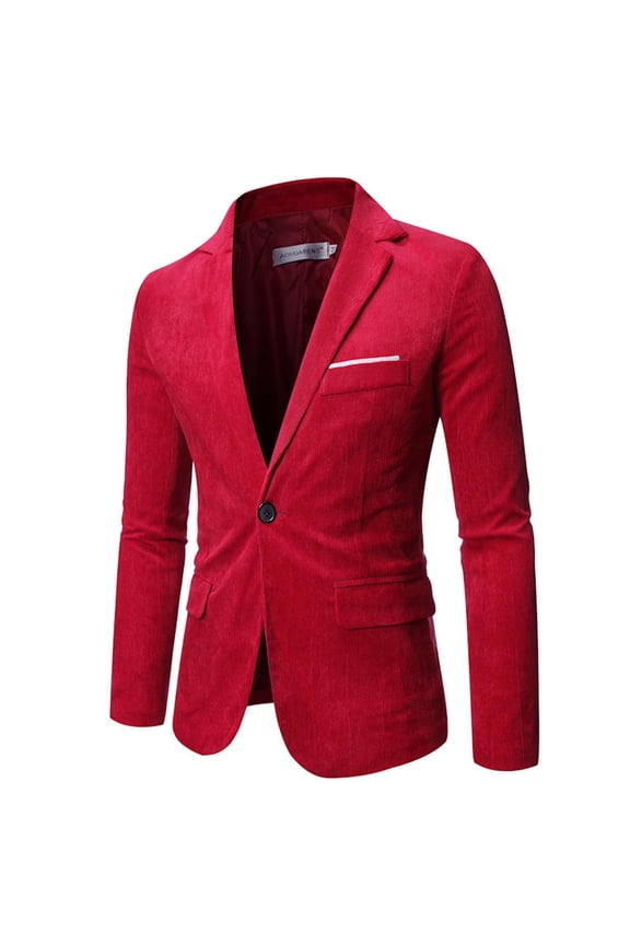 Men's Corduroy Blazer Slim Fit Business Suit Jacket One Button Sport Coats with Flap Pockets