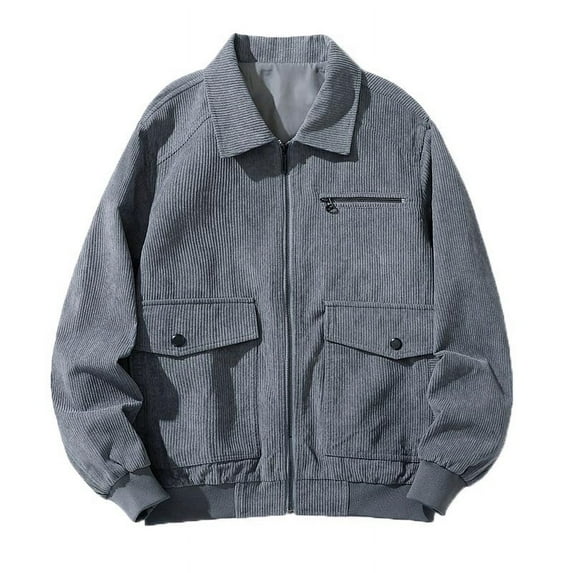 IYTR Men's Corduroy Harrington Baseball Bomber Jackets Stand Collar Long Sleeve Retro Streetwear Coats with Pockets Gray XXXXXL