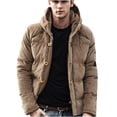 thumbnail image 1 of IYTR Men's Corduroy Hooded Thicken Coat Casual Thicken Down Jacket Solid Color Zipper Button Hooded Neck Jacket Long Sleeve with Pockets Khaki M, 1 of 4