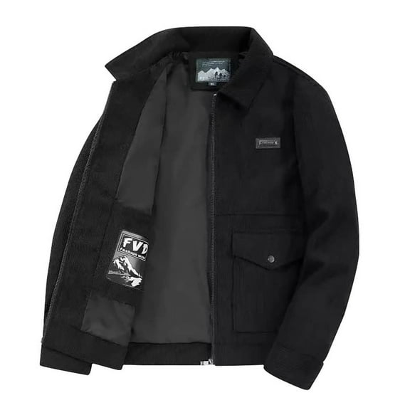 IYTR Men's Corduroy Jacket Long Sleeve Zip Up Jacket Fashion Winter Warm Windproof Athletic Coats Stand Collar Outdoor Running Jackets (Black,XXXL)