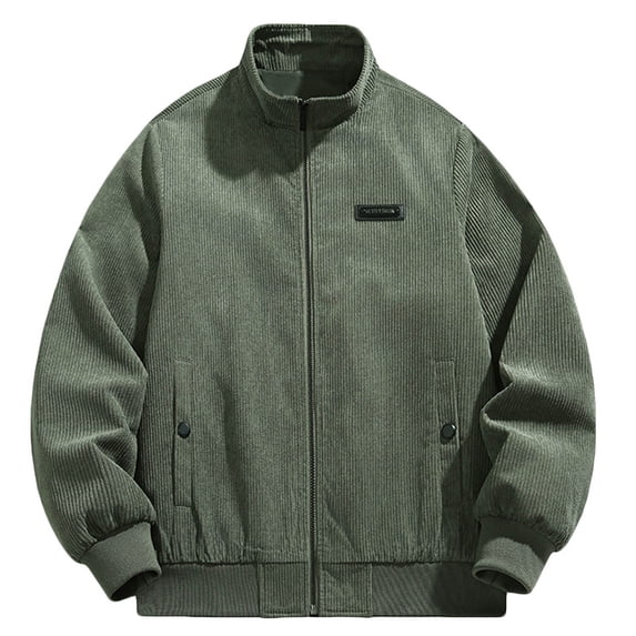 IYTR Men's Corduroy Jacket Stand Collar Long Sleeve Solid Zipper Pockets Baseball Jackets Coats Green XL