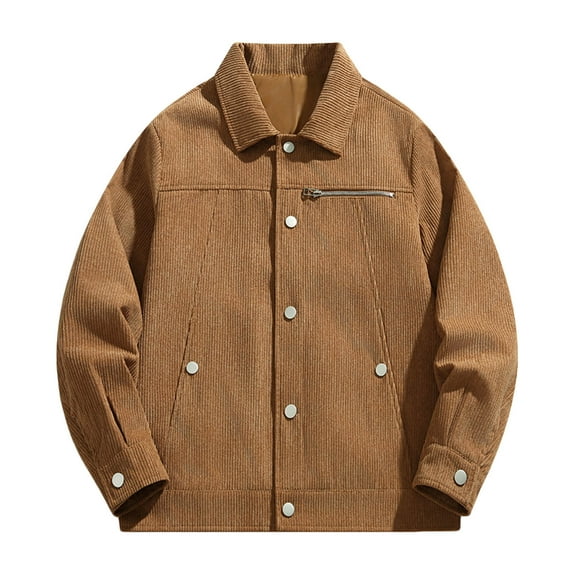 IYTR Men's Corduroy Jacket Winter Warm Thickened Turn-Down Collar Single-Breasted Pockets Coats Outerwear Yellow XXXXL