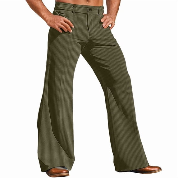 IYTR Men's Corduroy Slightly Flared Suit Pants Hiking Baggy Pants Solid Color Comfy Casual Fashion Sweatpants Trousers (Army Green,L)