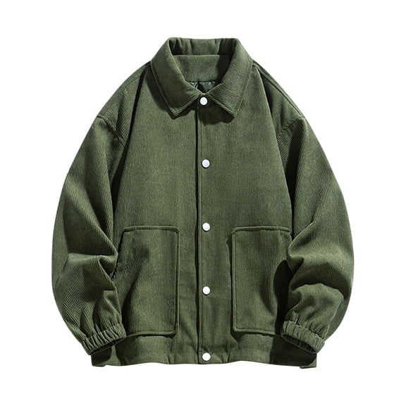 IYTR Men's Corduroy Trucker Jacket Loose Solid Lapel Long Sleeve Buttons Jacket Coat with Pockets Army Green M