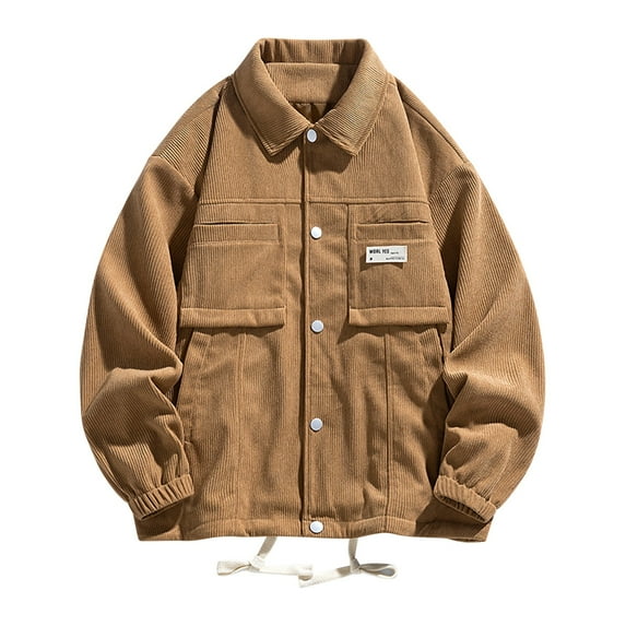 IYTR Men's Corduroy Trucker Jacket Loose Solid Lapel Long Sleeve Buttons Jacket Coat with Pockets Brown L
