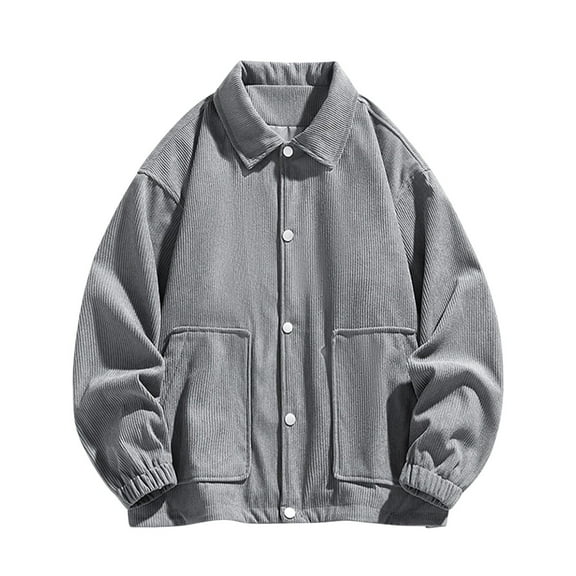 IYTR Men's Corduroy Trucker Jacket Loose Solid Lapel Long Sleeve Buttons Jacket Coat with Pockets Gray XXXL
