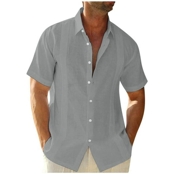 IYTR Men's Linen Short Sleeve Button Down Shirts Summer Fashion Lapel Beach Shirts Solid Color Casual Blouses Gray M