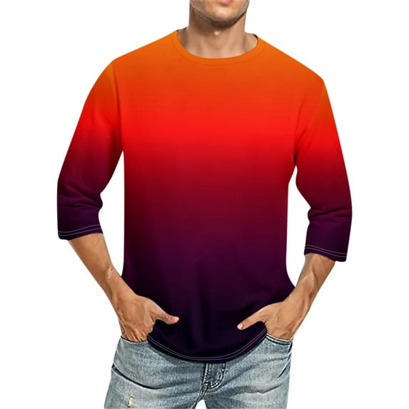 IYTR Men's Cropped Sleeve Shirt Loose Comfy Workout Shirts Summer Fashion Gradient Color Casual Pullover Round Neck Tee Shirts 3/4 Sleeve T Shirts Wine M