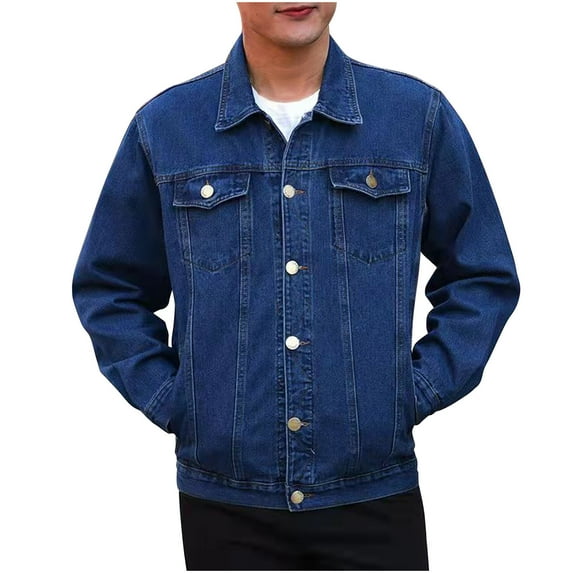 IYTR Men's Denim Jacket Button Up Long Sleeve Classic Jean Jacket Solid Color Outwear Black Large Size Trendy Fashion Men's Clothing Dark Blue XXXXL