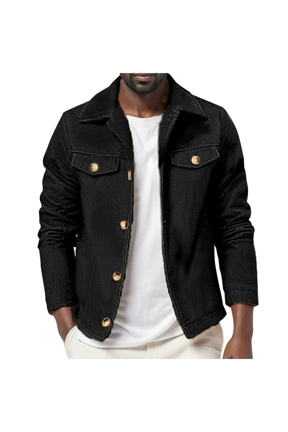 Men's Denim Jacket Button Up Long Sleeve Jacket Black Solid Outwear Lightweight Fashion Streetwear Outs Black XXL