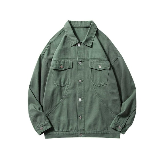 IYTR Men's Denim Jacket Loose Fit Trucker Jean Coat Vintage Washed Button Down Long Sleeve Basic Outerwear Streetwear with Two Front Pockets