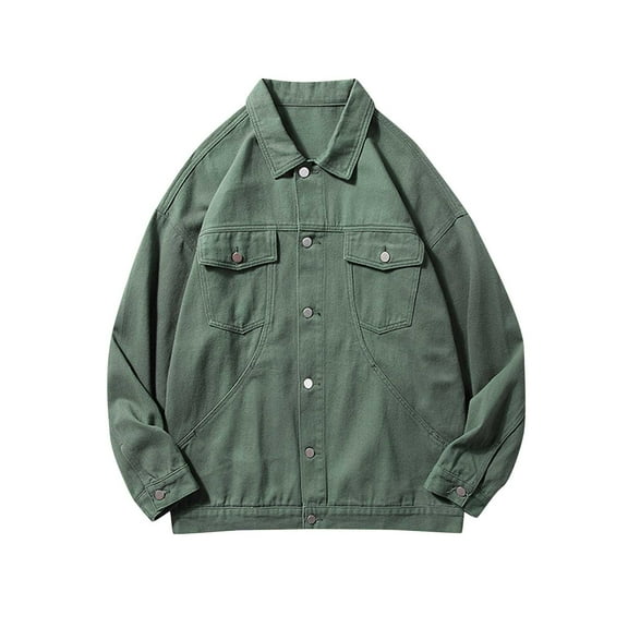 IYTR Men's Denim Jacket Loose Fit Trucker Jean Coat Vintage Washed Button Down Long Sleeve Basic Outerwear Streetwear with Two Front Pockets