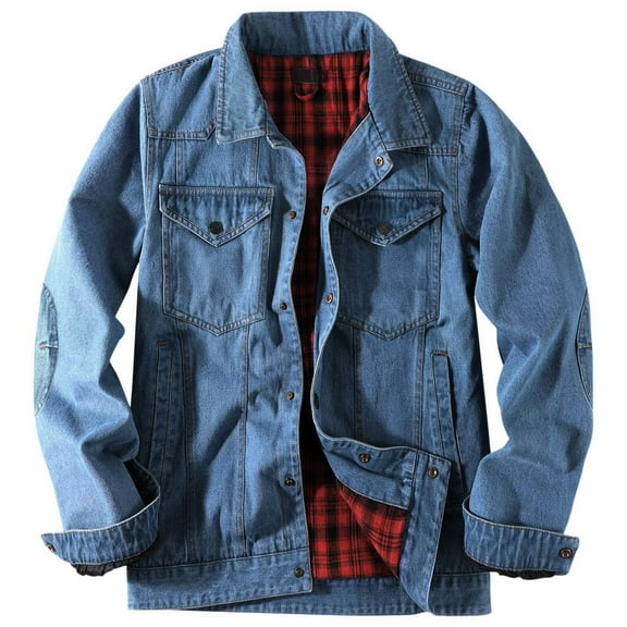 IYTR Men's Denim Jacket with Flannel Lined Jean Jackets Long Sleeve Winter Vintage Denim Coats Fashion Classic Casual Jeans Coats (Light Blue,XL)