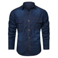 thumbnail image 1 of IYTR Men's Denim Shirt Fashion Turndown Collar Long Sleeve Button Up Slim Jean Shirts with Pockets Dark Blue M, 1 of 7