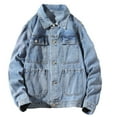 thumbnail image 1 of IYTR Men's Denim Trucker Jacket Washed Distressed Long Sleeve Button Up Jean Coat with Pockets Streetwear Loose Fit Trucker Jean Jackets Oversized Denim Jacket Blue XXXXXL, 1 of 1