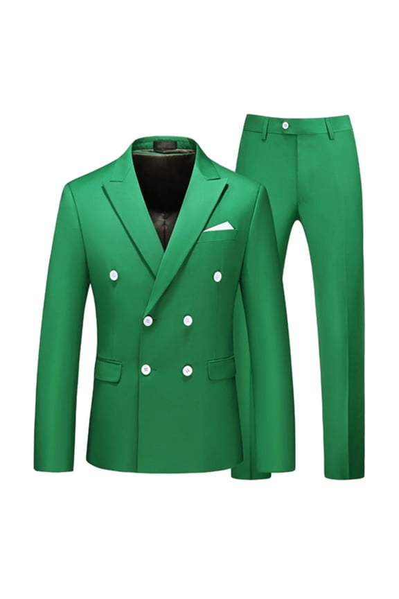 Men's Double Breasted Suit Slim Blazer Wedding Party Business Suits Formal Tuxedo 2 Piece Set Green XL