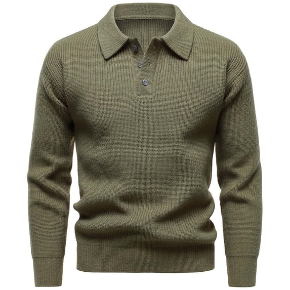 IYTR Men's Dress Shirts Long Sleeve Button Lapel Knitted Elasticity Sweater Spring Clothes Lightweight Solid Color Leisure Loose Fit Shirt (Army Green,M)