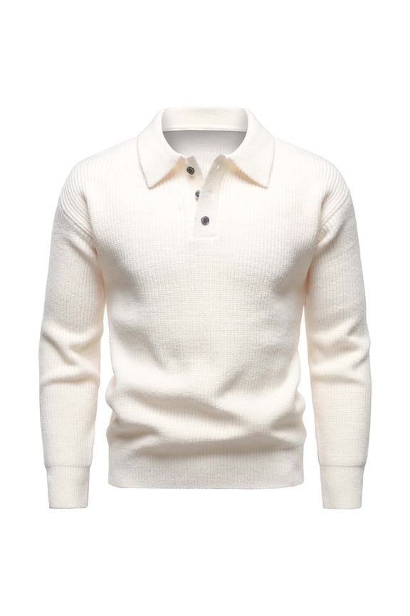 Men's Dress Shirts Long Sleeve Button Lapel Knitted Elasticity Sweater Spring Clothes Lightweight Solid Color Leisure Loose Fit Shirt (Beige,M)