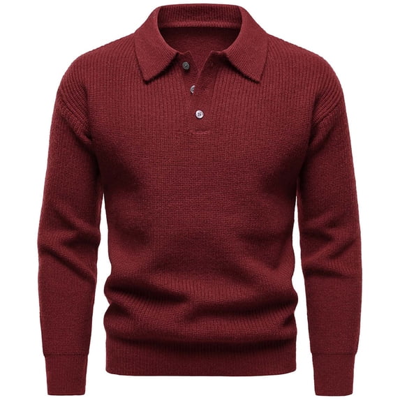 IYTR Men's Dress Shirts Long Sleeve Button Lapel Knitted Elasticity Sweater Spring Clothes Lightweight Solid Color Leisure Loose Fit Shirt (Wine,XL)