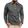 thumbnail image 1 of IYTR Men's Dress Shirts Long Sleeve Color Matching Turndown Collar Button Tshirts with Pocket Solid Color Leisure Loose Fit Spring Clothes Lightweight Shirt (Dark Gray,XXL), 1 of 8