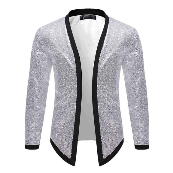 IYTR Men's Fahsion Sequin Blazer Jacket Party Club Wear Dinner Show Host Costume Tops Coat Silver S