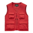 thumbnail image 1 of IYTR Men's Fashion Cargo Vest Zipper V Neck Coat Solid Color Sleeveless Jacket Outdoor Sports Photography Cargo Coat with Pocket Red L, 1 of 2
