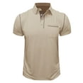 thumbnail image 1 of IYTR Men's Fashion Comfy Summer Solid Color Short Sleeve T Shirts Turndown T Shirt Casual Turn-down Collar Pullover Buttons T Shirt Blouse Tshirt Khaki M, 1 of 5