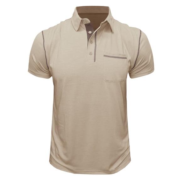 IYTR Men's Fashion Comfy Summer Solid Color Short Sleeve T Shirts Turndown T Shirt Casual Turn-down Collar Pullover Buttons T Shirt Blouse Tshirt Khaki M