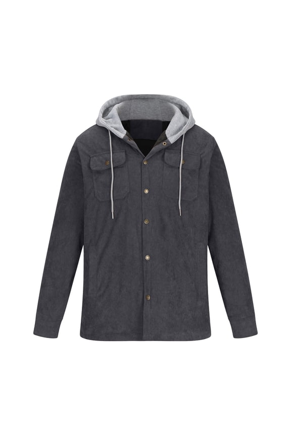 Men's Fashion Hooded Jacket Warm Hooded Coat with Pocket Patchwork Button-up Hooded Drawstring Coat Long Sleeve Jacket Gray XL