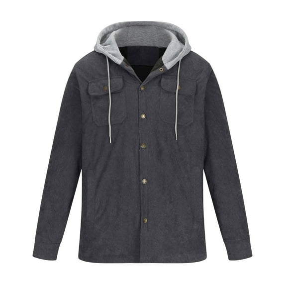 IYTR Men's Fashion Hooded Jacket Warm Hooded Coat with Pocket Patchwork Button-up Hooded Drawstring Coat Long Sleeve Jacket Gray XXXXL