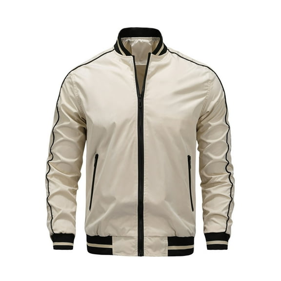 IYTR Men's Fashion Jacket Long Sleeve Jacket Patchwork Zipper Stand-up Collar Coat Casual Sweater Jacket with Pocket Khaki M