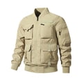 thumbnail image 1 of IYTR Men's Fashion Jacket Long Sleeve Jacket Zipper Stand-up Collar Coat Hoodless Casual Outwear Jackets with Pocket Solid Color Khaki XXL, 1 of 5