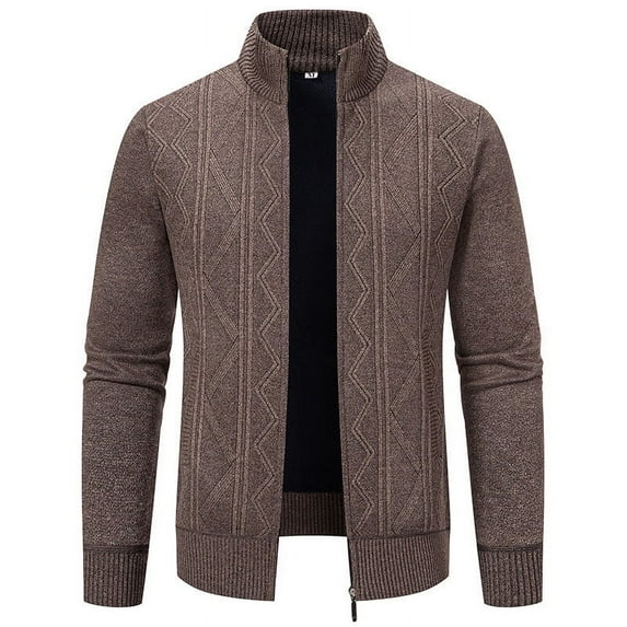 IYTR Men's Fashion Jacket Solid Color Long Sleeve Jacket Zipper Stand-up Collar Coat Comfy Fall Coat Jacket with Pocket Coffee L
