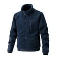 thumbnail image 1 of IYTR Men's Fashion Jacket Solid Color Long Sleeve Jacket Zipper Stand-up Collar Coat Winter Warm Plush Jacket Fleece Coat with Pocket Dark Blue XXL, 1 of 4