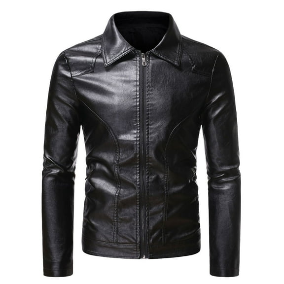 IYTR Men's Fashion Leather Jackets Long Sleeve Jacket Zipper Hooded Neck Retro Hooded Leather Jackets with Pocket Solid Color Black XL