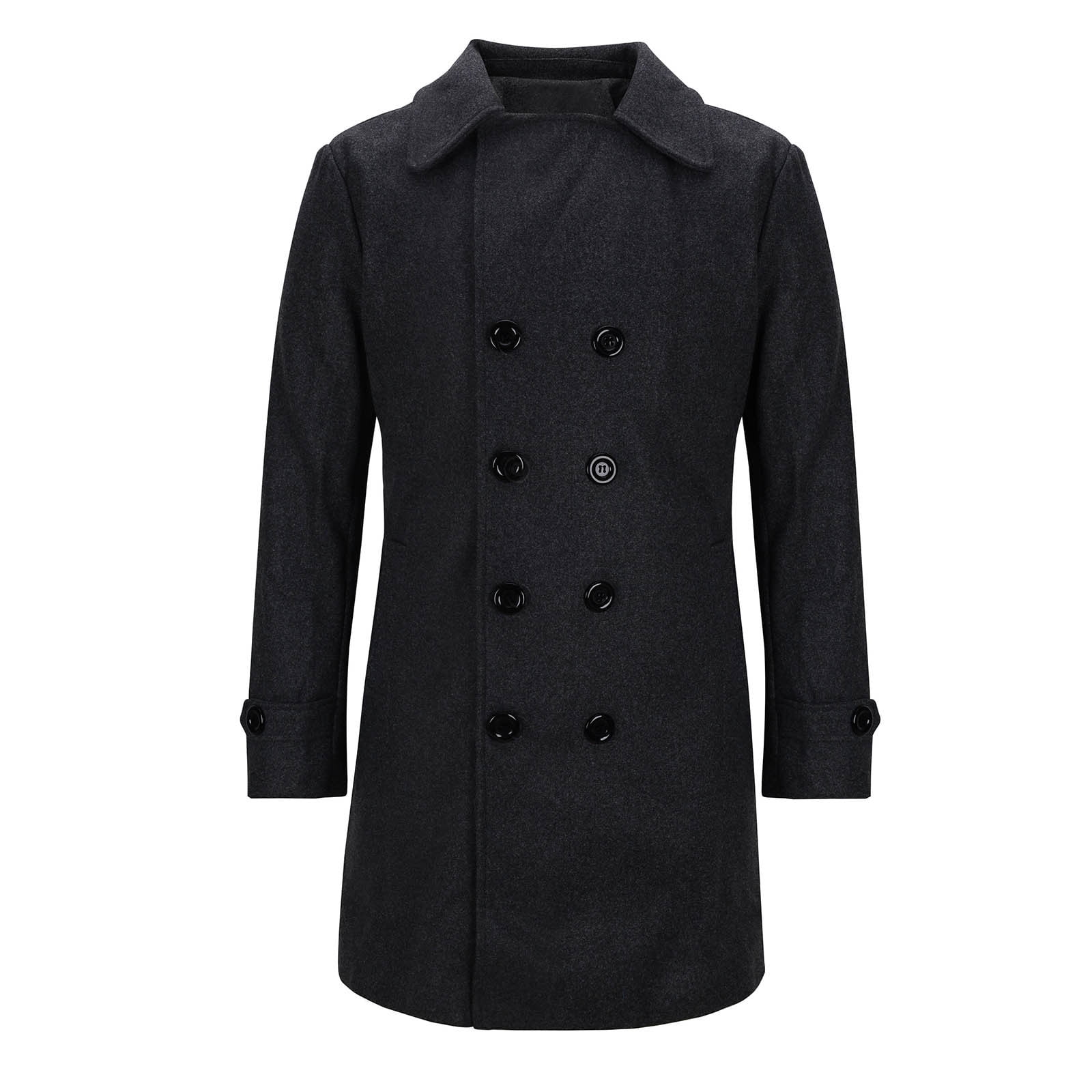 IYTR Men's Fashion Peacoat Wool Double Breasted Solid Color Long Sleeve ...