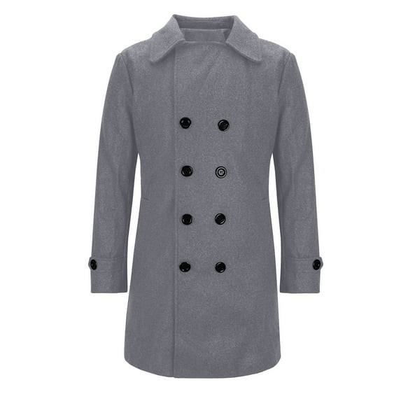 IYTR Men's Fashion Peacoat Wool Double Breasted Solid Color Long Sleeve Overcoat Classic Winter Warm Overcoat Dark Gray XXL